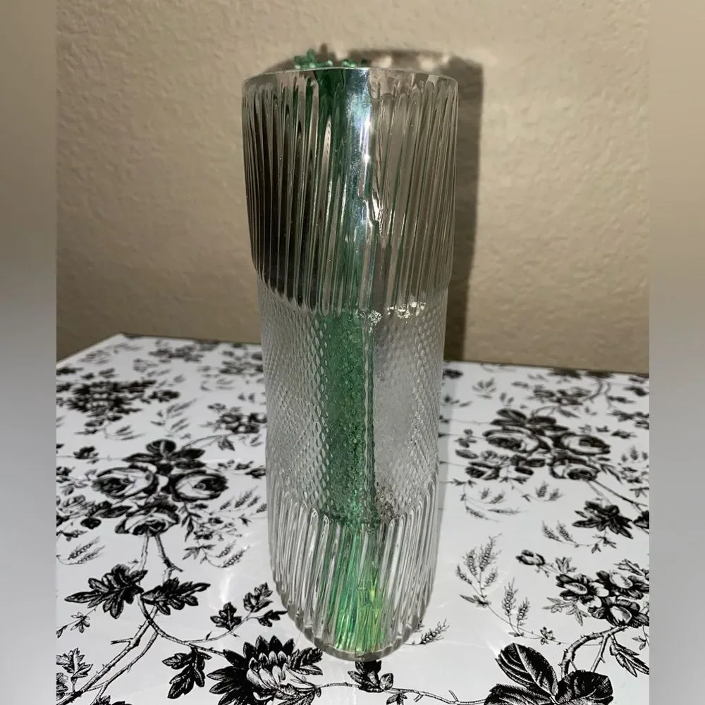 *Textured Glass Vase with two textures oval shaped 8” tall